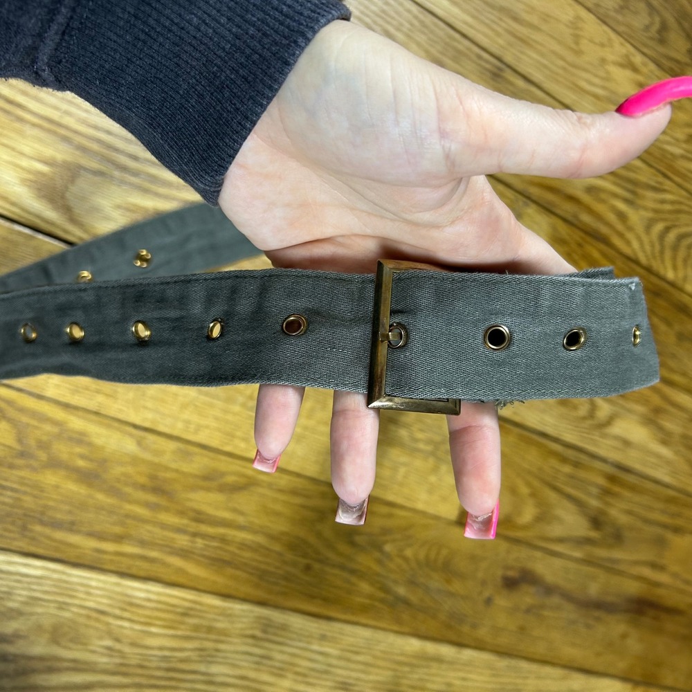 Khaki‎ Utility Belt Gold Buckle Grommet Detail Canvas Adjustable